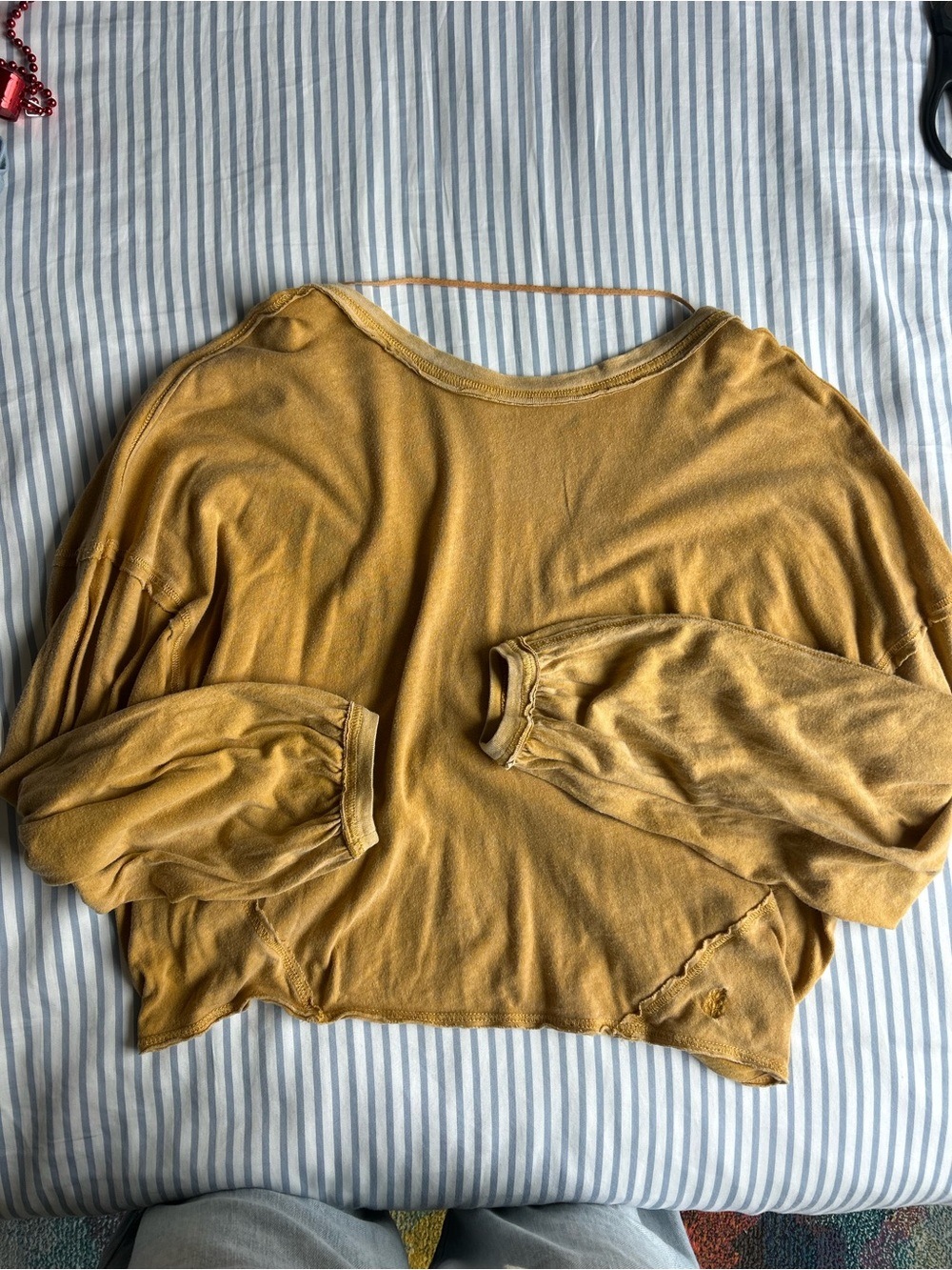Free People Washed Mustard Cropped Long-Sleeve Top